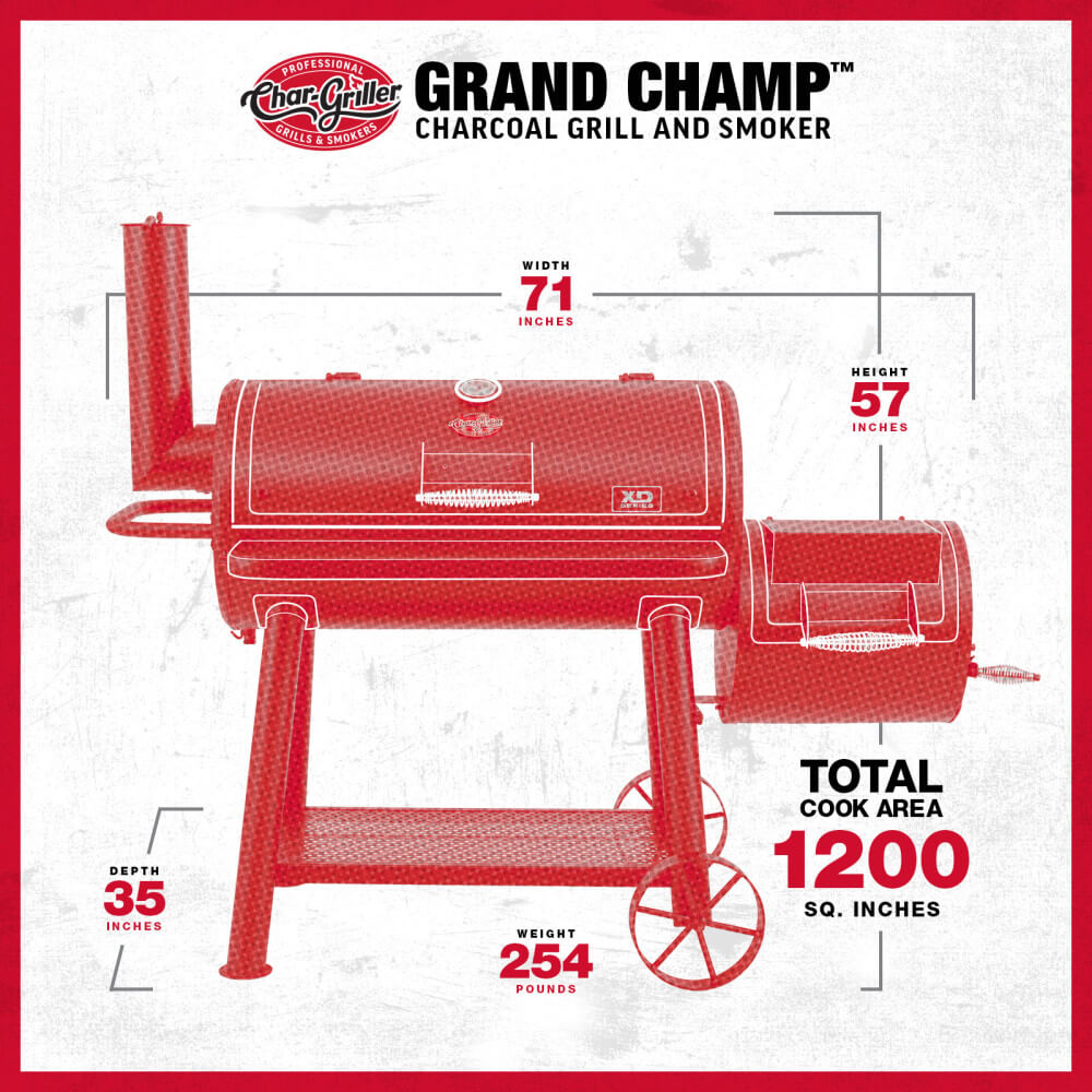 Char-Griller Grand Champ – Offset Smoker - Mått Char-Griller Grand Champ – Offset Smoker - Mått