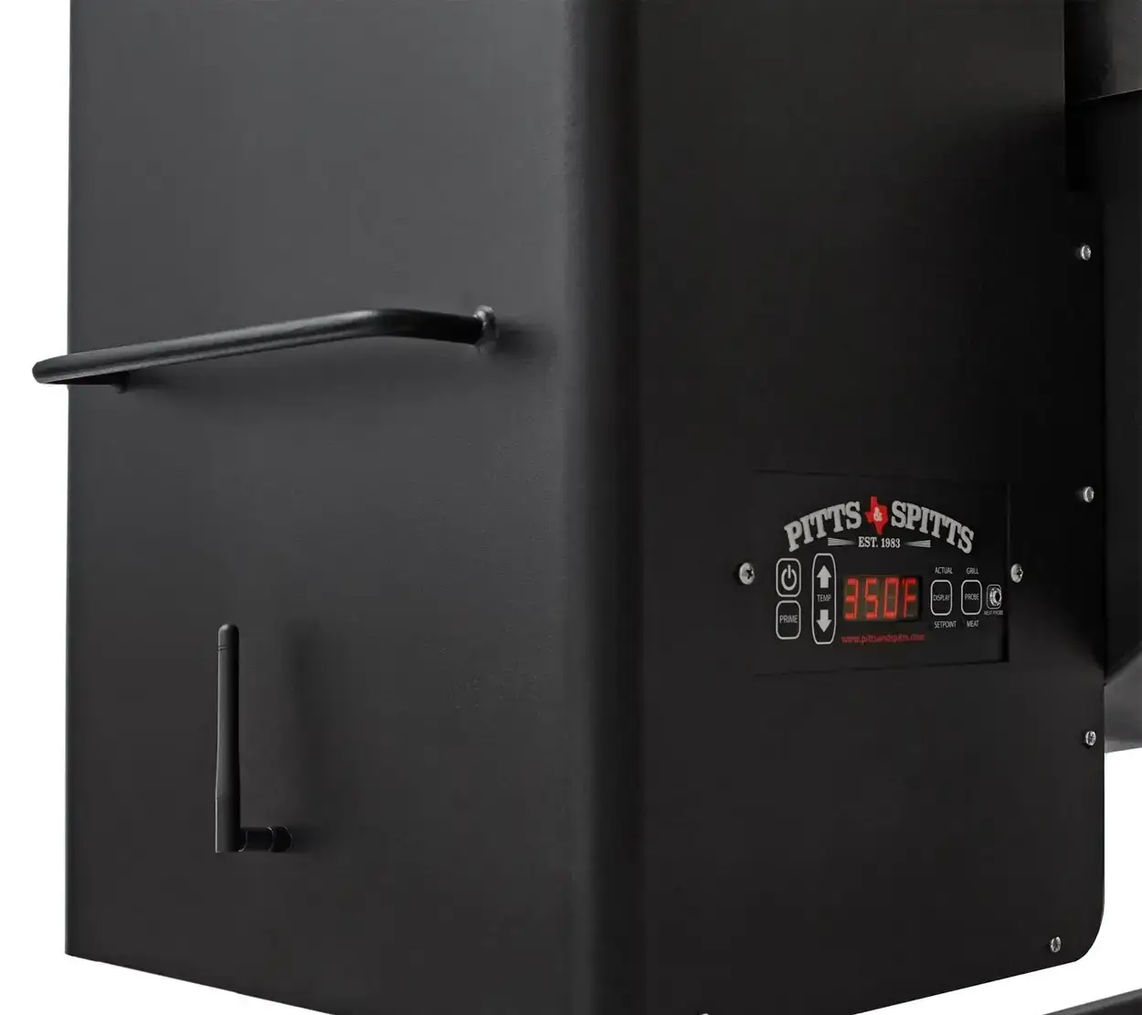 Kontrollpanel och pelletsmagasin på Pitts & Spitts Maverick pelletsgrill Kontrollpanel och pelletsmagasin på Pitts & Spitts Maverick pelletsgrill